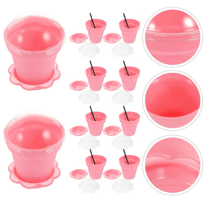 25 Sets Indoor Plant Pots Planter Cake Cups Pudding Serving Yogurt Plastic Dessert Flowerpot Shaped Pink Party Good Vibrations