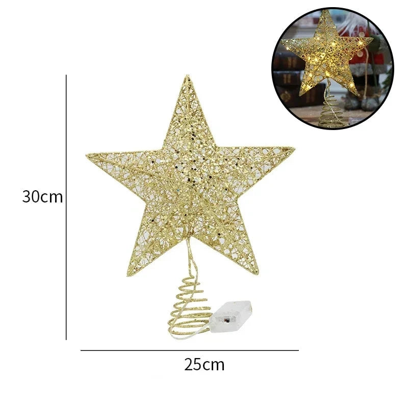 Christmas Tree Topper Star with LED Lights 20cm/25cm Festive Shining Decoration for Xmas Tree Home Holiday Decor Good Vibrations
