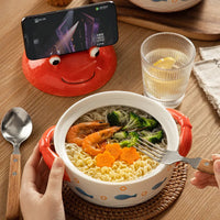 Creative Ocean Tableware Crab Globefish Shape Ceramic Ramen Bowls Phone Holder Two Handles Soup Bowls Good Vibrations
