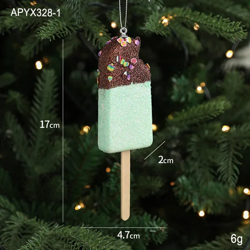 2025 Creative Christmas Hanging Cute Ice Cream Pendant Navidad 2026 Christmas Decor Xmas Tree Decor New Year Gift Toys Good Vibrations