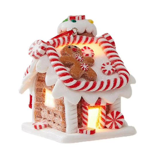 Gingerbread House Tree Topper Light Up Mini Gingerbread House Ornaments Soft Clay Fairy Tale Candy House For Christmas Tree Good Vibrations