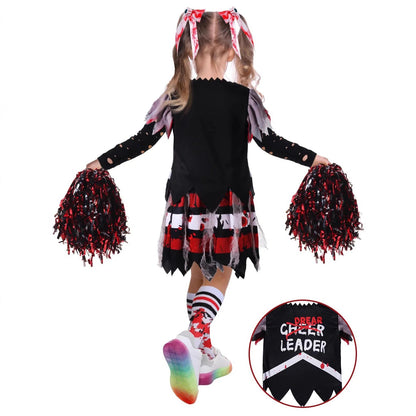 Kids Halloween Horror Costumes Zombie Cheerleading Outfits Halloween Theme Party Uniform Bloodstained Cosplay Fancy Dress Good Vibrations