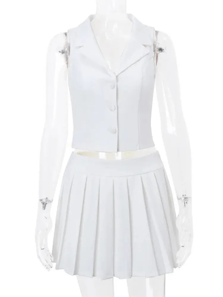 Mozision Fashion Pleated Skirt Two Piece Set For Women V Neck Sleeveless Tops And Pleated Mini Skirt Femme Elegant Skirt Sets Good Vibrations Adult Super Store