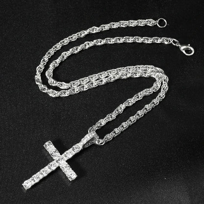 Hip Hop Iced Out Cross Pendant Necklace Strap 4mm Zircon Tennis Chain Men Women Sparkling Necklace Punk Jewelry Fashion Gift Good Vibrations