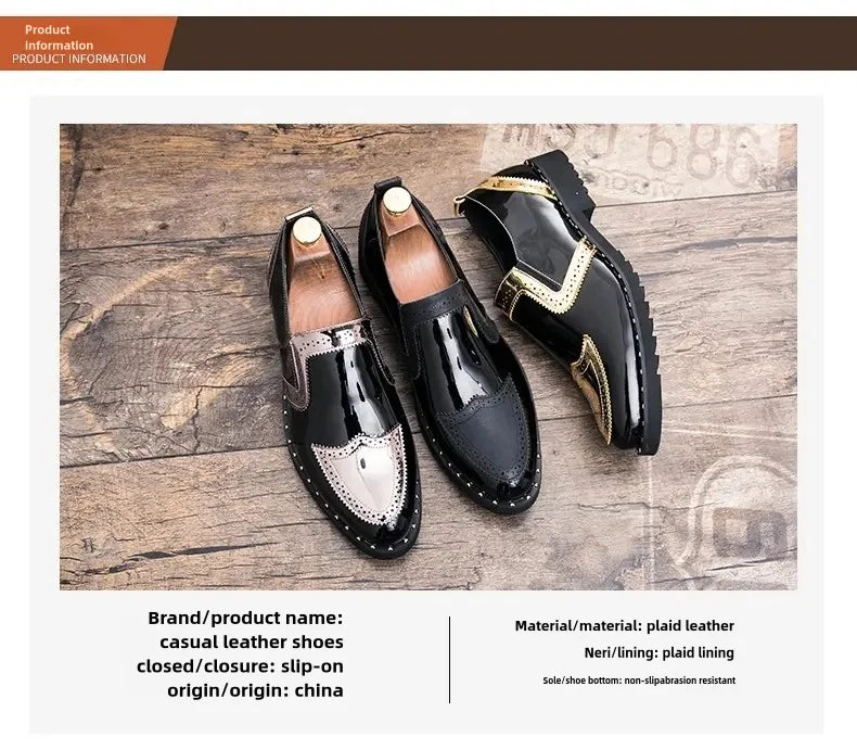 Fashionable Formal Men Shoes Lightweight Outdoor Loafers Thick Soled Wear-resistant Leather Shoes Black Gold andSilverSizes38-48 Good Vibrations