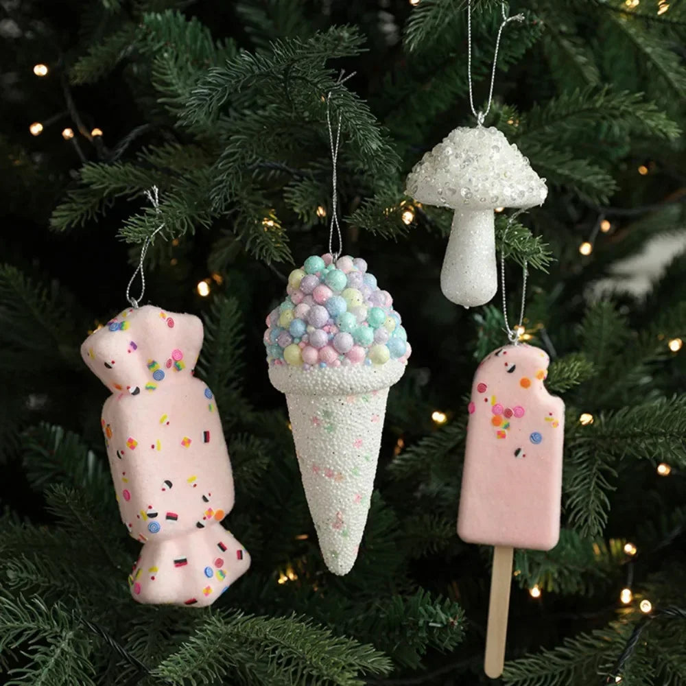 2025 Creative Christmas Hanging Cute Ice Cream Pendant Navidad 2026 Christmas Decor Xmas Tree Decor New Year Gift Toys Good Vibrations