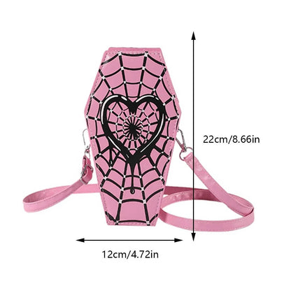 Women Fashion Shoulder Bag Large Capacity Coffin Shaped Casual Satchel Bag Adjustable Strap Spider Web PU Leather Chic Hobo Bag Good Vibrations