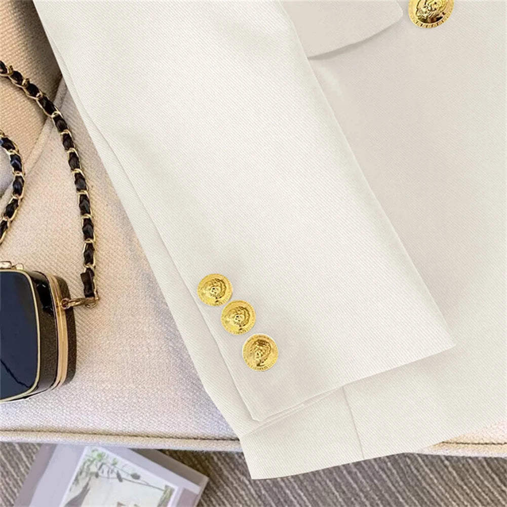 Blazer For Women Elegant Suit Jacket Loose Long Sleeve Jacket Beige Casual Solid Color Blazer Fashion Lapel Neckline Style Good Vibrations