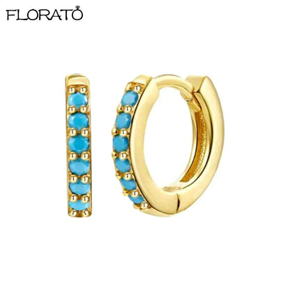 925 Sterling Silver Needle Summer Blue Earrings Trend 18K Gold Hoop Earrings for Women Fashion Puncture Jewelry Ear Accessories Good Vibrations