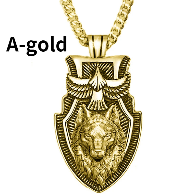 Fashion Men's Wolfhead Necklace Stainless Steel Triangle Pendant Hip Hop Necklaces for Men Punk Animal Jewelry Anniversary Gift Good Vibrations