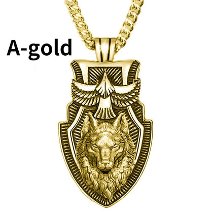 Fashion Men's Wolfhead Necklace Stainless Steel Triangle Pendant Hip Hop Necklaces for Men Punk Animal Jewelry Anniversary Gift Good Vibrations