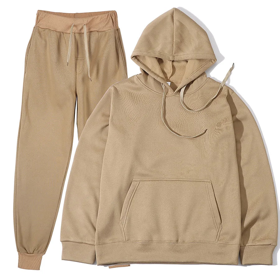 Men's Autumn and Winter New Solid Color Hoodie+pants Two-piece Set Fashionable Casual Sports Set Size S-3XL Men's Tracksuit Good Vibrations