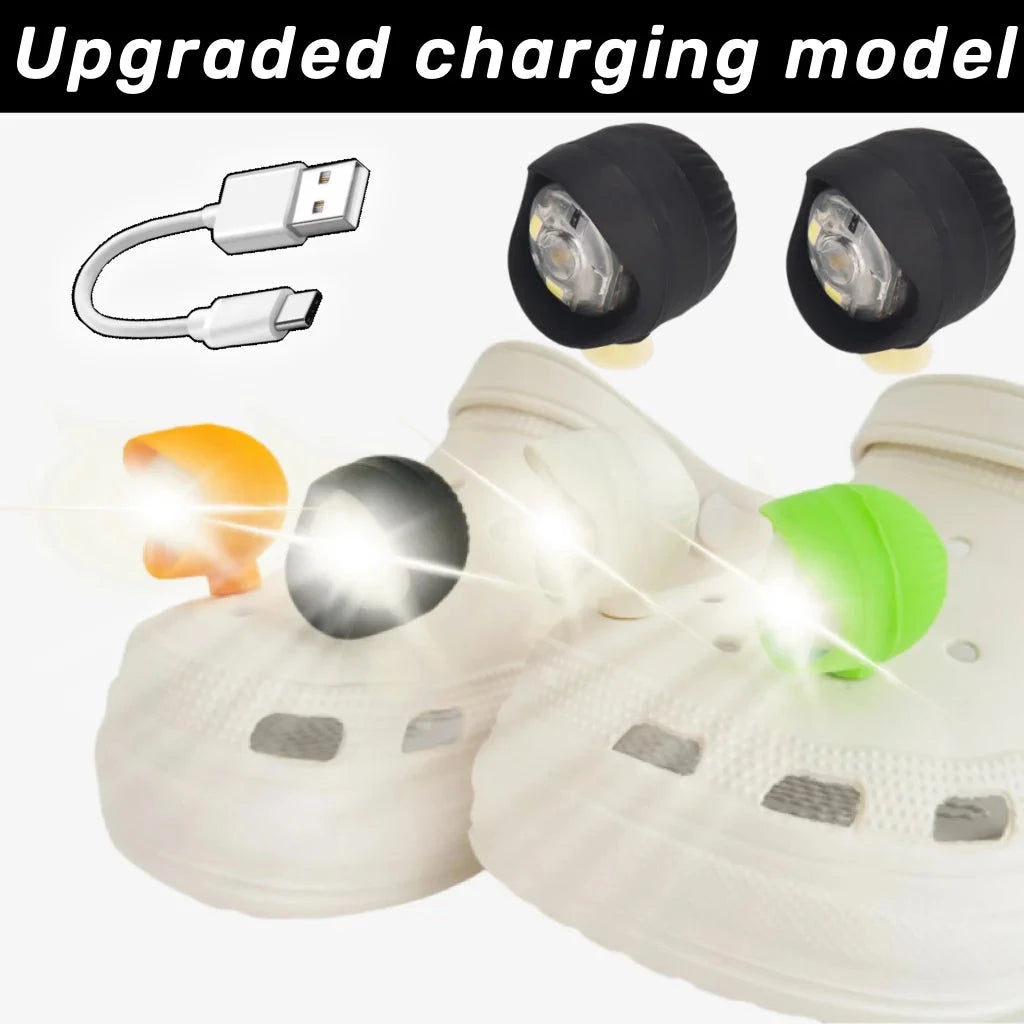 2PCS Outdoor Camping Crocs Headlight Upgrade Rechargeable Adult Children's Shoes Charm Decoration Good Vibrations