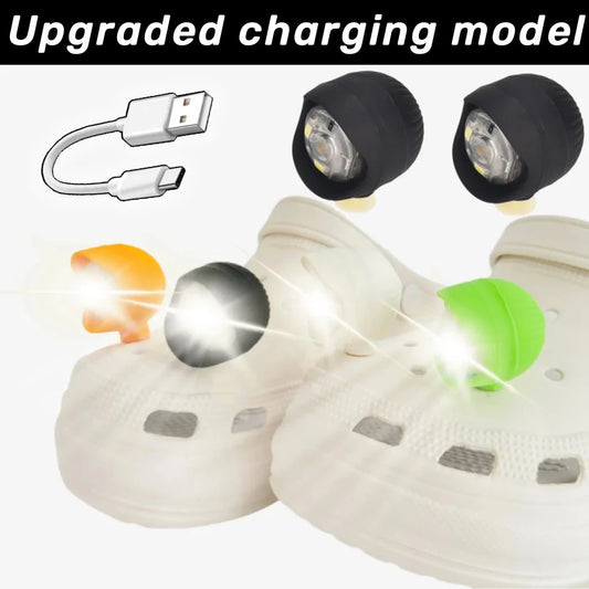 2PCS Outdoor Camping Crocs Headlight Upgrade Rechargeable Adult Children's Shoes Charm Decoration Good Vibrations