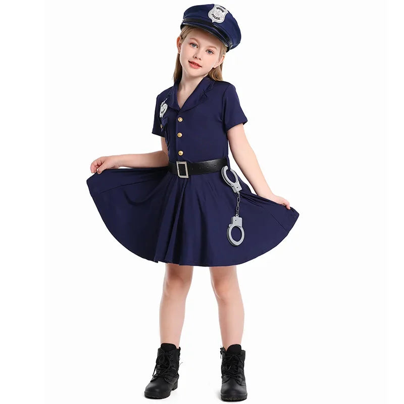Halloween Girls Police Role Play Dress Up Costumes Female Officer Belt Uniform Carnival Party Performance Good Vibrations