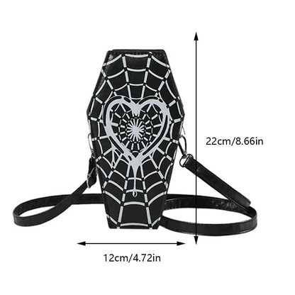 Women Fashion Shoulder Bag Large Capacity Coffin Shaped Casual Satchel Bag Adjustable Strap Spider Web PU Leather Chic Hobo Bag Good Vibrations