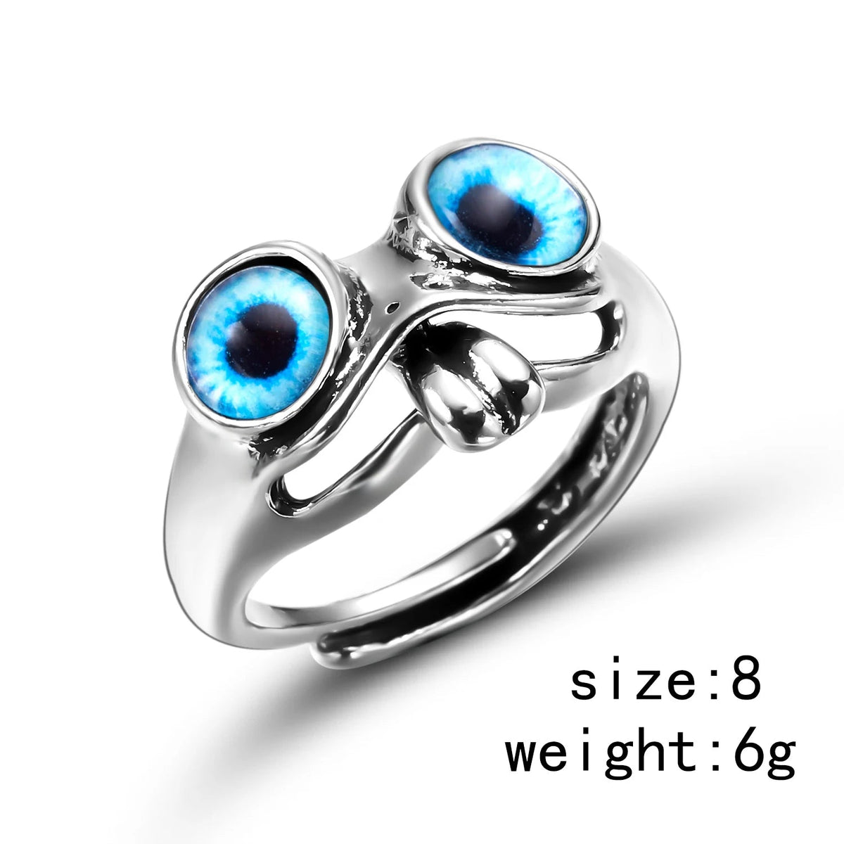 Funny Tongue Out Frog Animal Rings For Men Women Vintage Green Blue Eyes Silver Plated Opening Ring Goth Fashion Party Jewelry Good Vibrations