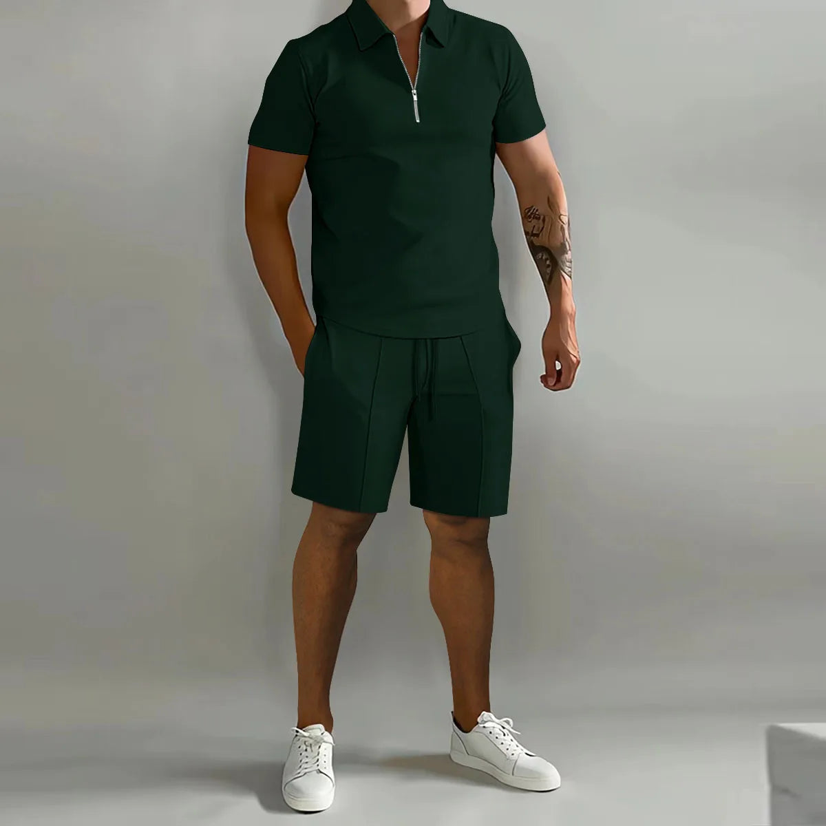 Cross-border men's set 2025 autumn new men's Polo casual loose short sleeve shorts sports set Good Vibrations