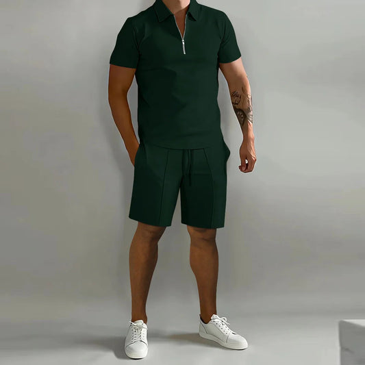 Cross-border men's set 2025 autumn new men's Polo casual loose short sleeve shorts sports set Good Vibrations