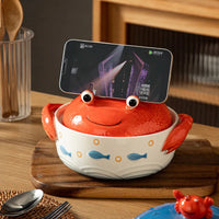 Creative Ocean Tableware Crab Globefish Shape Ceramic Ramen Bowls Phone Holder Two Handles Soup Bowls Good Vibrations