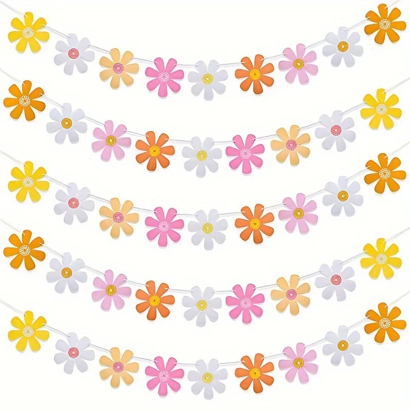 1Set Birthday Party Daisy Garland Banner Hanging Flower Flower Garland Bunting Party Decorations Indoor Outdoor Decor Good Vibrations