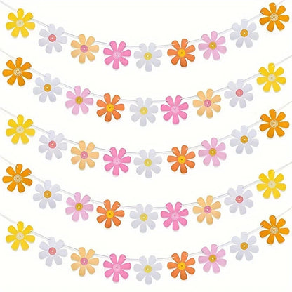 1Set Birthday Party Daisy Garland Banner Hanging Flower Flower Garland Bunting Party Decorations Indoor Outdoor Decor Good Vibrations