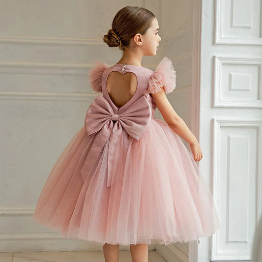 3-8 year Girls Elegant Dress children's costume Big bow backless wedding Formal Gown princess dress birthday Evening Vestidos Good Vibrations