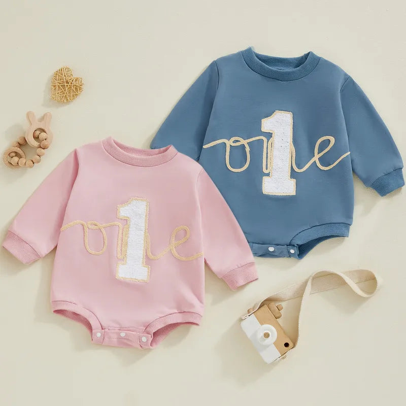 6 to 18 Months Baby First Birthday Bodysuit Spring Autumn Clothes Long Sleeve Crew Neck Letters Jumpsuit Baby Clothing Good Vibrations