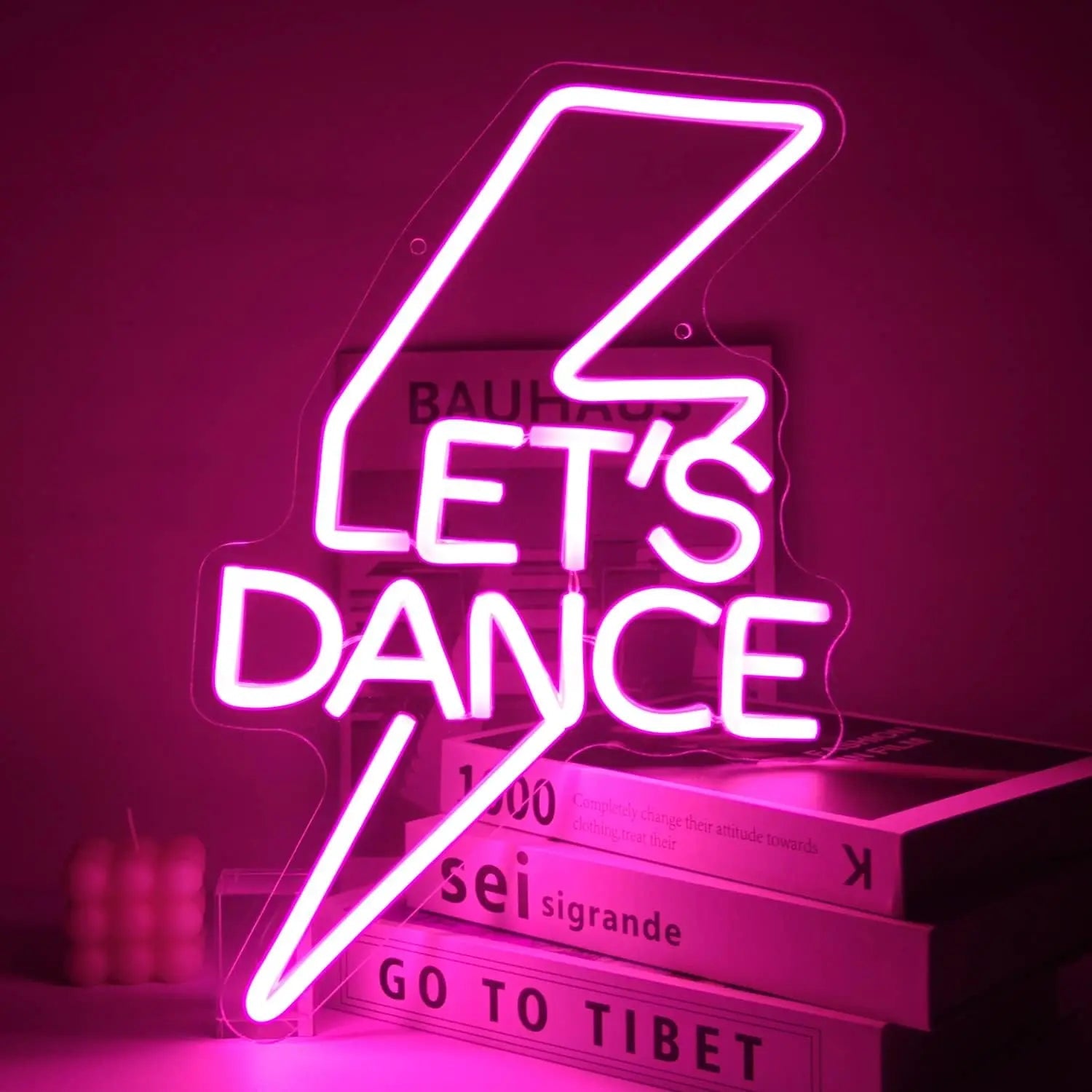 Let's Dance Neon Sign Pink Led Light Sign Light Up Signs Letter Neon Signs for Bedroom Bar Wedding Birthday Dancing Party Decor Good Vibrations