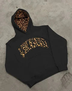 2025 European and American New Trendy High Street Leopard Print Loose Hooded Sweatshirt Casual Stacking Sweatpants Good Vibrations