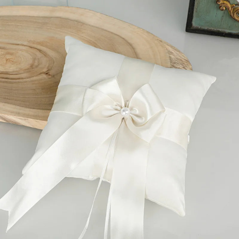 Flower Girl Basket Ring Bearer Pillow Set White Romantic Satin Bow Pearls Ring Pillow For Bride/Kid Wedding Ceremony Party Decor Good Vibrations