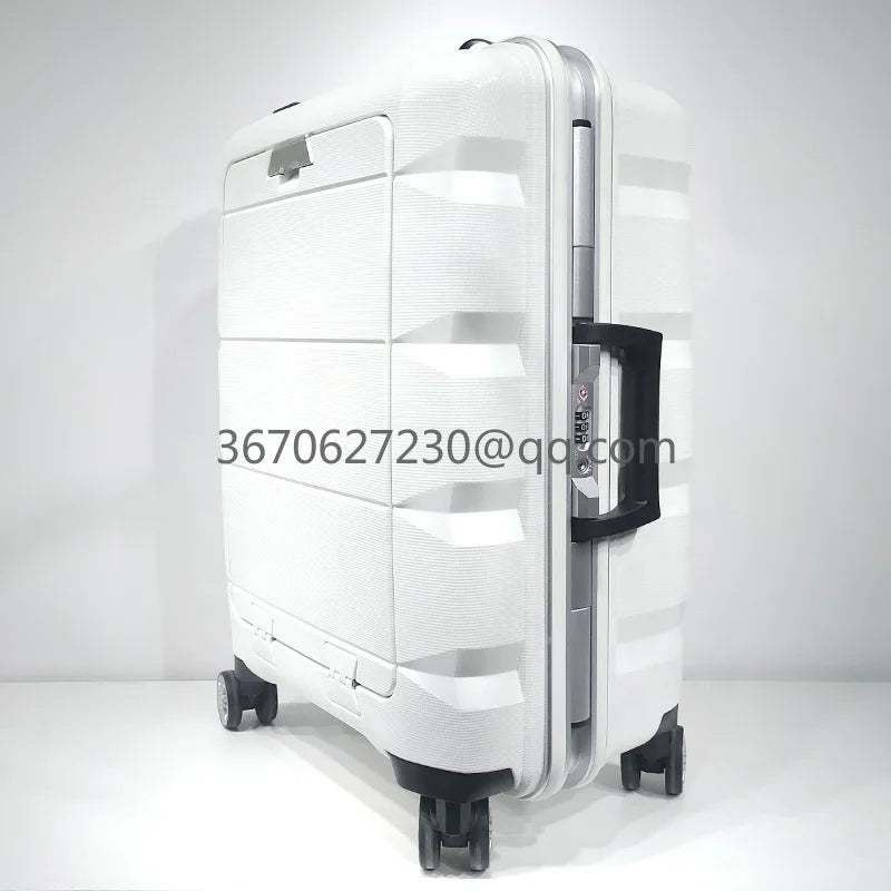 Travel Durable PP Trolley Suitcase Rolling Hard Shell Spinner Luggage Set with Front Opening Laptop Mobile Cup Holder Good Vibrations