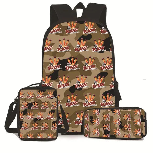 Creative Cigarette Rolling Paper Tobacco RAW 3D Print 3pcs/Set pupil School Bags Laptop Daypack Backpack Lunch bag Pencil Case Good Vibrations Adult Super Store