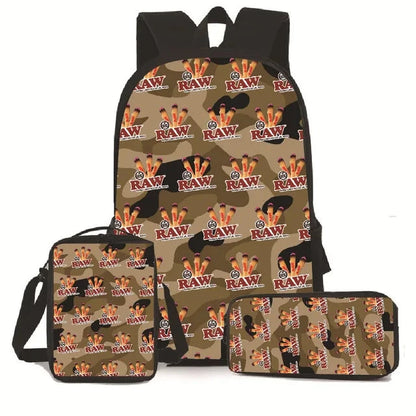 Creative Cigarette Rolling Paper Tobacco RAW 3D Print 3pcs/Set pupil School Bags Laptop Daypack Backpack Lunch bag Pencil Case Good Vibrations Adult Super Store