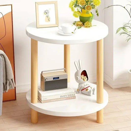 Wooden Modern Round Square Bedside Table Double-Layer Nightstand Home Office Bedroom Living Room Sofa Side Table Coffee Table Good Vibrations
