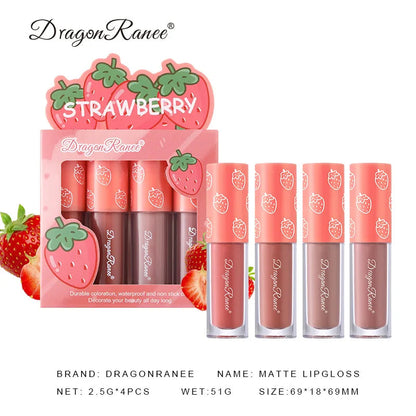 Mini Velvet Matte Lip Gloss Set, 4-Piece Non-Fading, Non-Stick Cup, Long-Lasting Fruit Scented Lip Tint, Smooth and Lightweight Good Vibrations