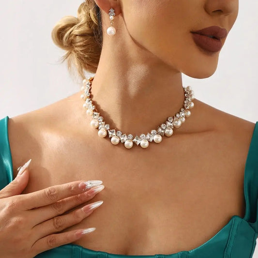 Graceful Sparkling Pearl Jewelry Set Elegant Exquisite Pearl Necklace Women Jewelry Multi-layer Pearl Dangle Earrings Party Good Vibrations Adult Super Store