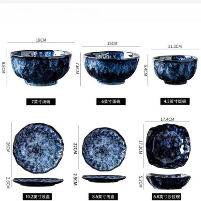Creative Kiln-Change Bowl and Plate Tableware Home Retro Ceramic Tableware Hotel Dish Plate Rice Bowl Set Home Fish Plate Good Vibrations