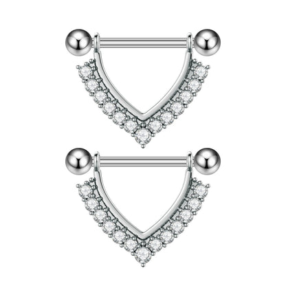2pcs Both Sides Screwed Shield Barbell Nipple Rings 16mm Length Nipple Piercings Nonbril U-Shaped Dangled Heart Nipple Jewelry Good Vibrations