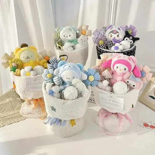Sanrio Hello Kitty Bouquet Cute Cartoon Plush Doll Flower Cinnamoroll Kuromi My Melody Toys Flower Girl&Child Holiday Gifts Good Vibrations