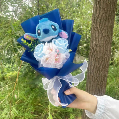 Cartoon Anime Stitch Plush Bouquet Doll Toys Stuffed Animals Creative Handmade Bouquets Birthday Christmas Valentine Gifts Good Vibrations
