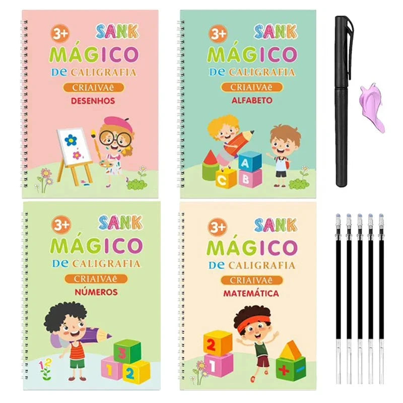 4 Books Montessori SANK English Magic Copybook Reusable Writing Practice 3D Calligraphy Book Wipe-free Education Books Good Vibrations