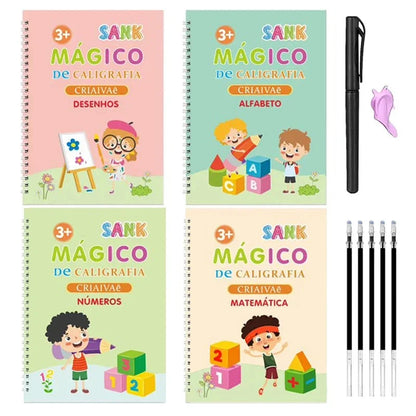 4 Books Montessori SANK English Magic Copybook Reusable Writing Practice 3D Calligraphy Book Wipe-free Education Books Good Vibrations