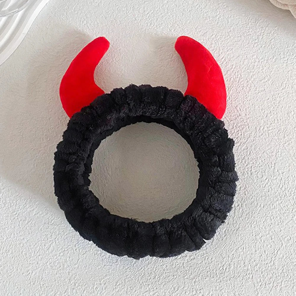Demon Design Headband And Wristbands Set, Flannel Coral Hair Band Wristbands, Makeup Spa Face Wash Hair Accessories Good Vibrations