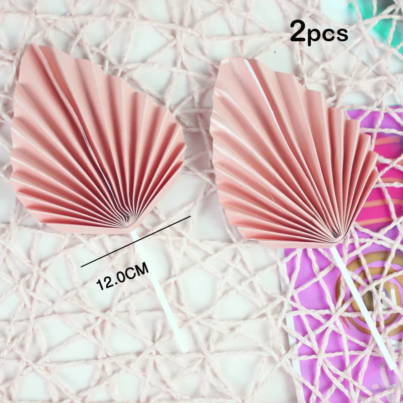 Suit Gold Palm Leaf Paper Fan Happy Birthday Cake Topper Metal Ball Flower Baby Shower Party Cupcake Decor Wedding Cake Toppers Good Vibrations