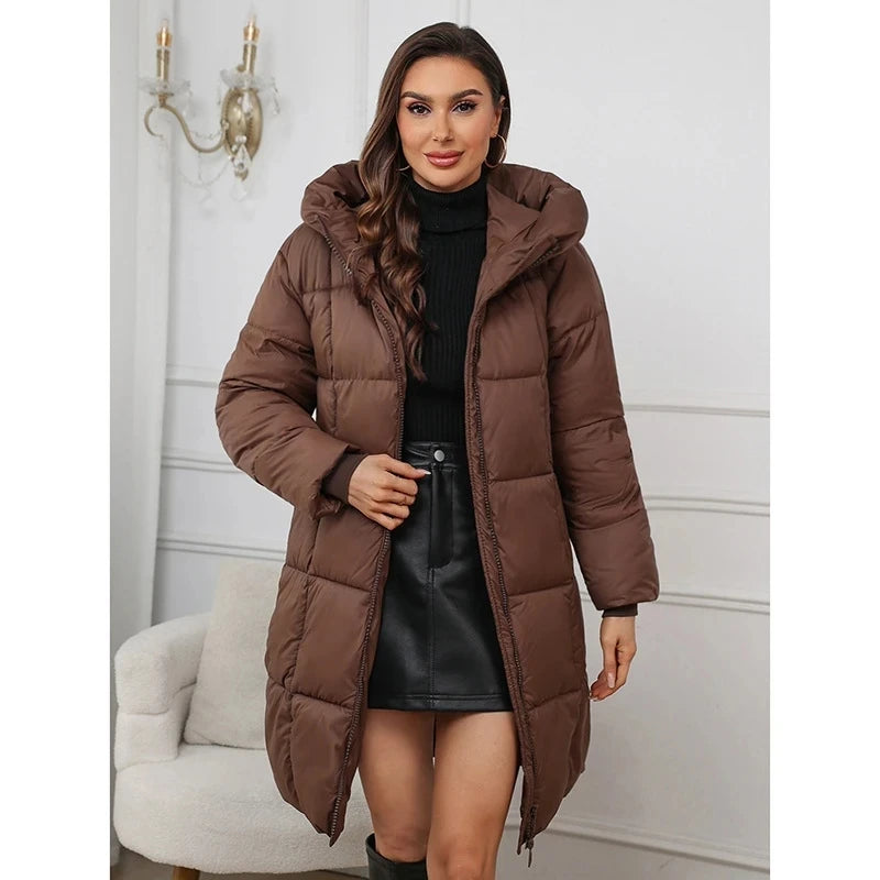 Women Winter Thicken Down Cotton Jacket 2025 New Women Long Cotton Padded Jacket Women Loose Hooded Parkas Coat Women Outwear Good Vibrations