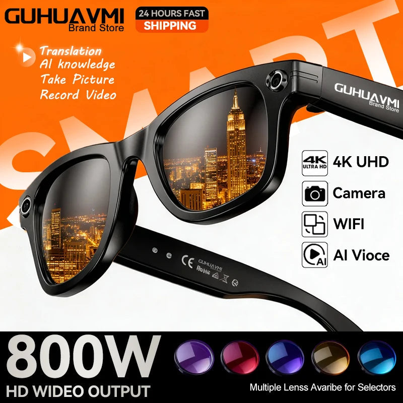 AI Smart Glasses 800W Anti Shake HD Camera Video Recording Languages Translation Sunglasses Bluetooth Call Music Play Man Women Good Vibrations