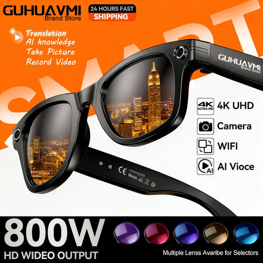 AI Smart Glasses 800W Anti Shake HD Camera Video Recording Languages Translation Sunglasses Bluetooth Call Music Play Man Women Good Vibrations