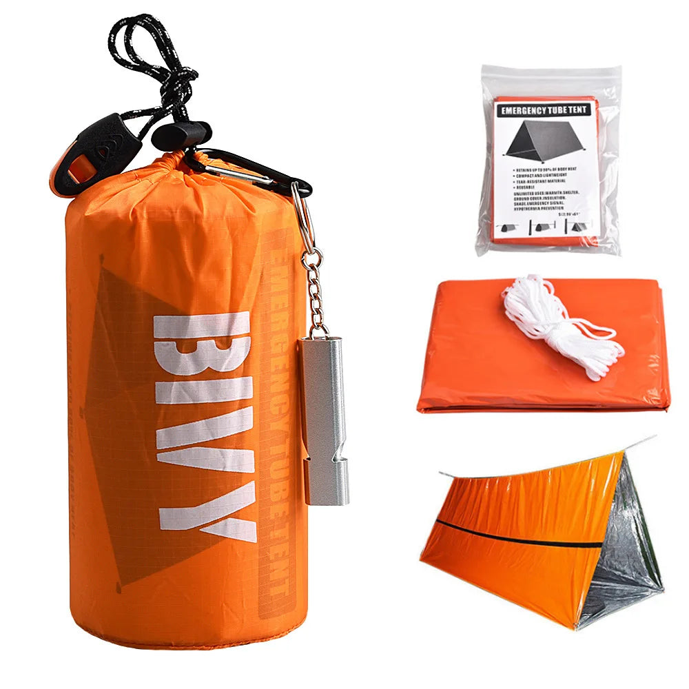 2 Person Emergency Shelter Survival Bivy Tube Tent Kit Thermal Blanket SOS Sleeping Bag Waterproof Survival Equipment Good Vibrations
