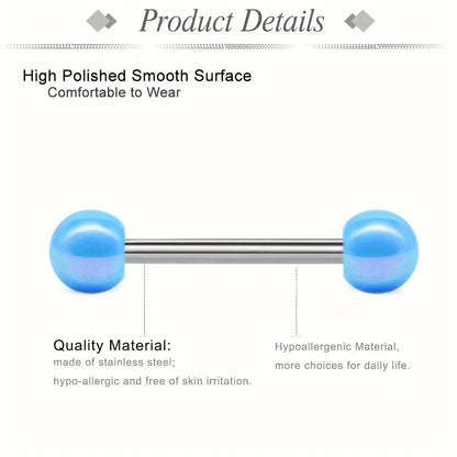 15PCS 16mm Stainless Steel Glow In The Dark Acrylic Tongue Rings, Straight Barbells Heart Moon Shape Tongue Piercing Jewelry Good Vibrations